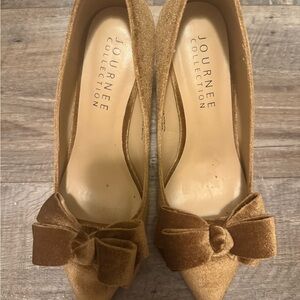 Journee Collection Brown Velvet Pointed-Toe Flats with Bow